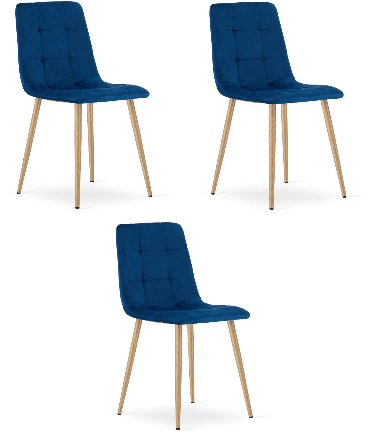 LEOBERT KARA Eetkamerstoelen – Set van 3 – Marineblauw Velvet – Houten Poten – Comfortabele Ergonomische Zitting – Modern Design – Velvet Stoel voor Woonkamer, Keuken en Eetkamer – Max. 110 kg per Stoel