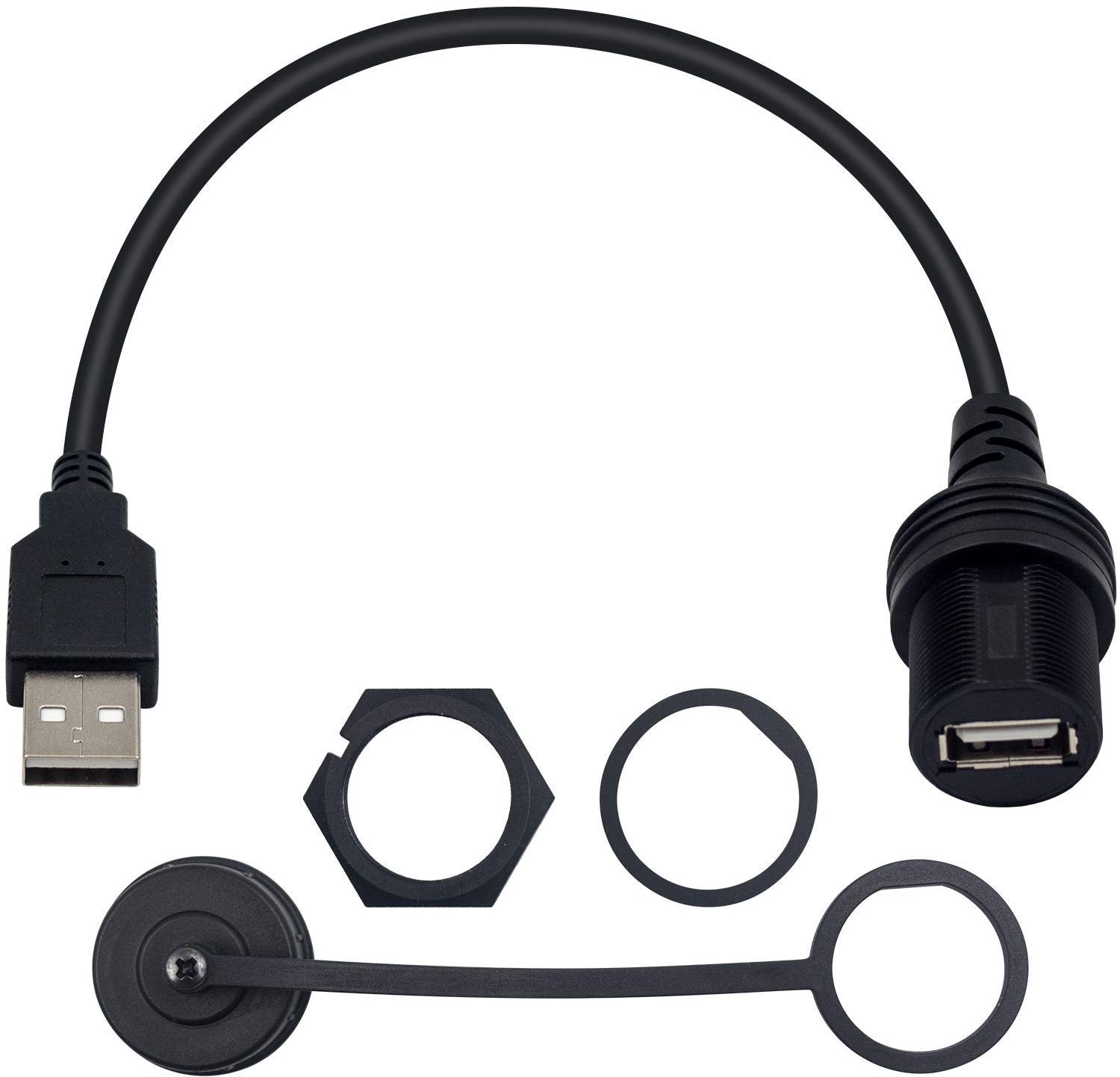 USB Flush Mount Kabel 30cm - Enkele Poort USB 2.0 - Rond Paneel - Ideaal voor Dashboard - Vemera