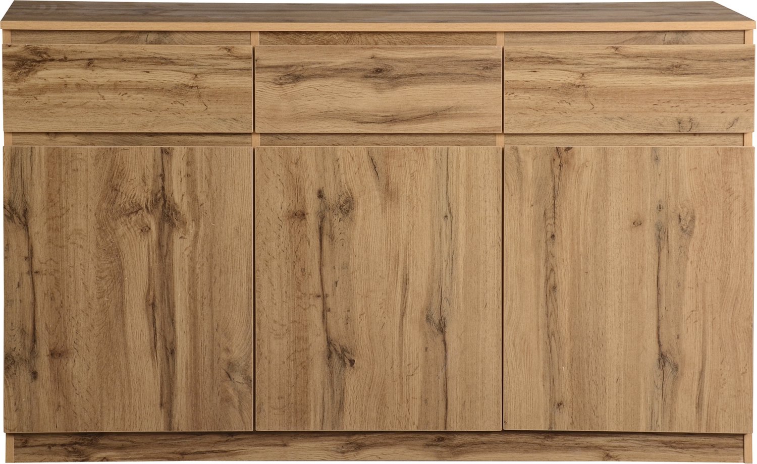 SONNENH Dressoir met 3 deuren, 3 laden en verstelbare planken - Naturel houtlook - 135 x 40 x 81 cm