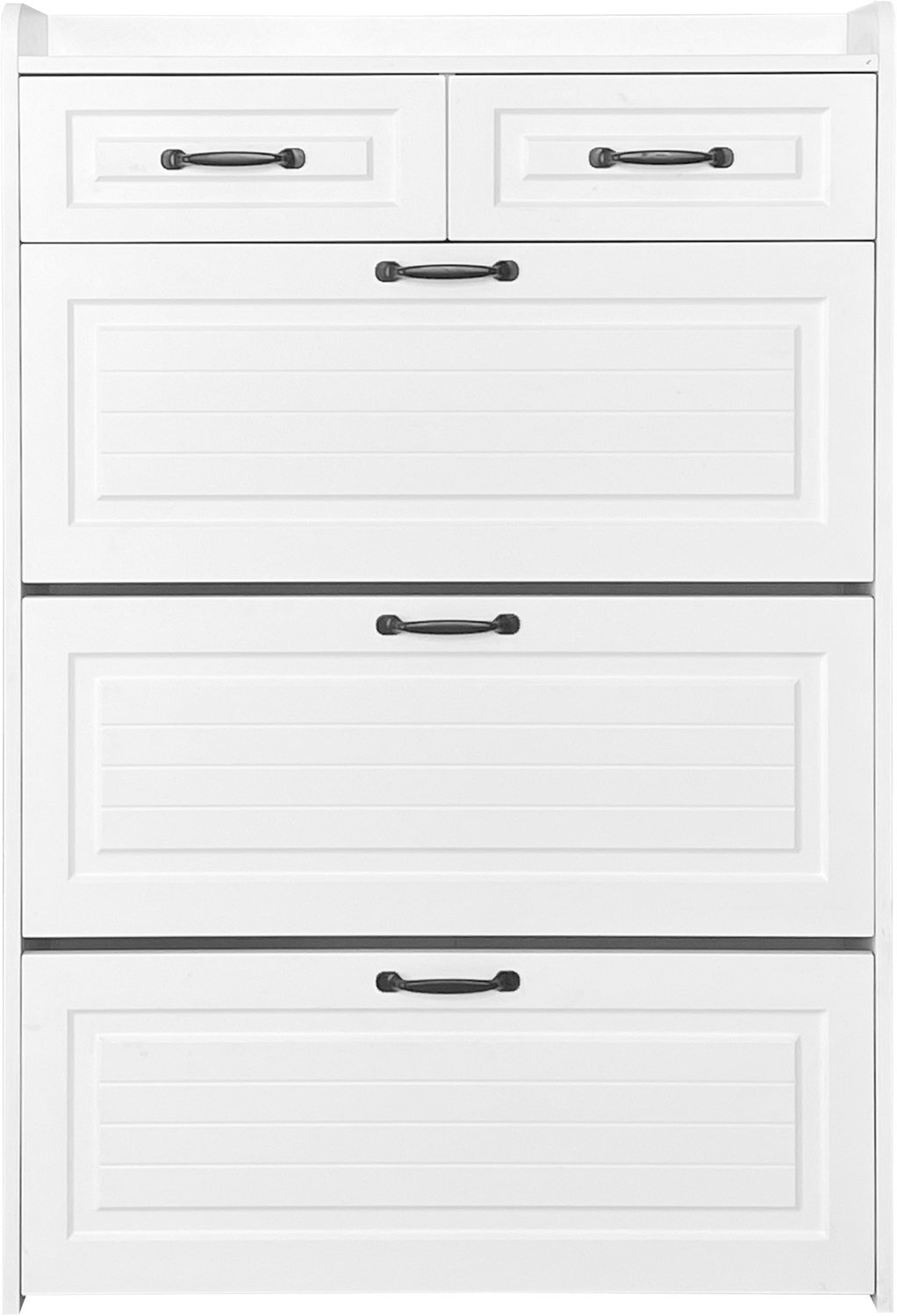 SONNENH Witte schoenenkast met 3 kantelkleppen en 2 bovenladen - 80 x 23,5 x 131 cm