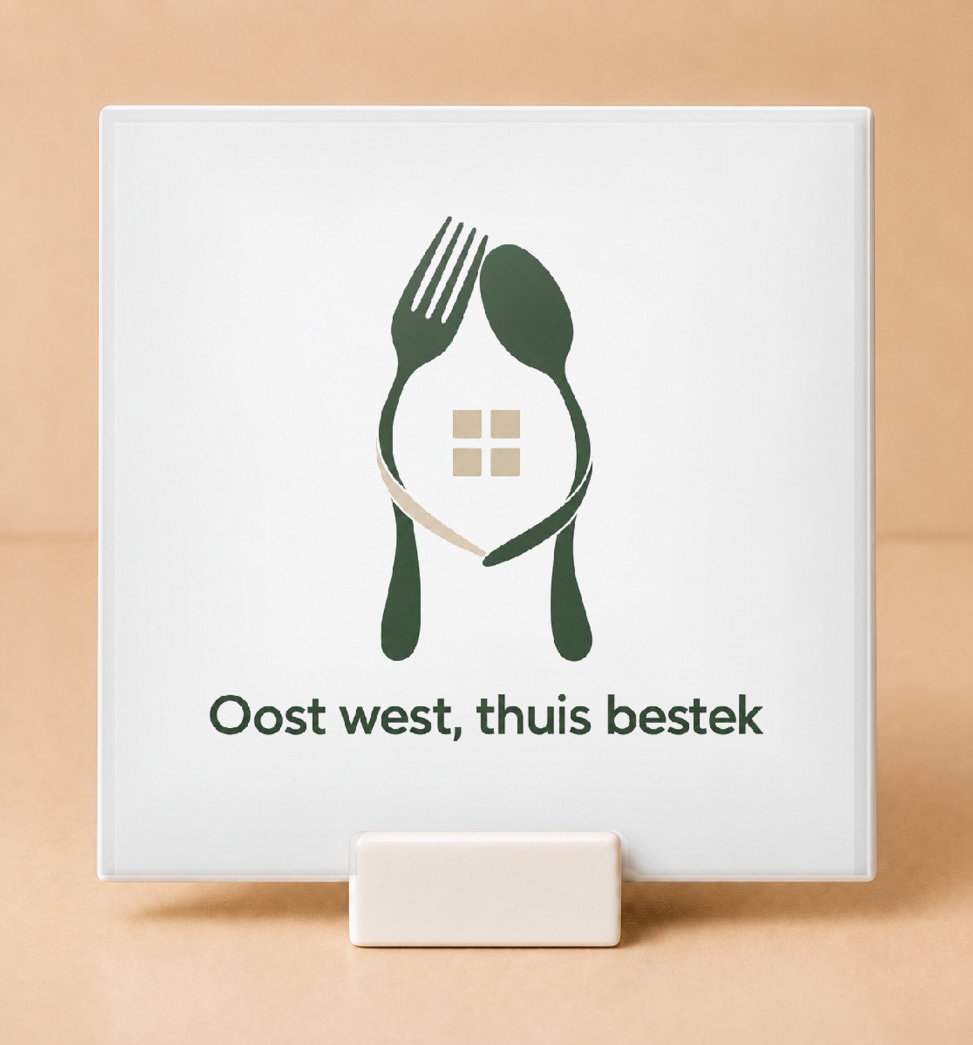 Bedruk King Strakke Oost West Thuis Bestek Tegel – Moderne Typografische Poster voor Eigentijds Interieur - 15 x 15 cm met houder Wit