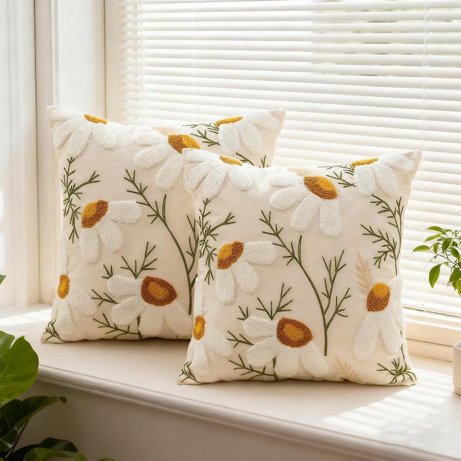 FLITI Kussenhoes - met bloemenprint - voor sofa, stoel en slaapkamer - kussenhoes - voor thuisgebruik - meerkleurig bloemenpatroon - 45x45 cm - 2 stuks wit