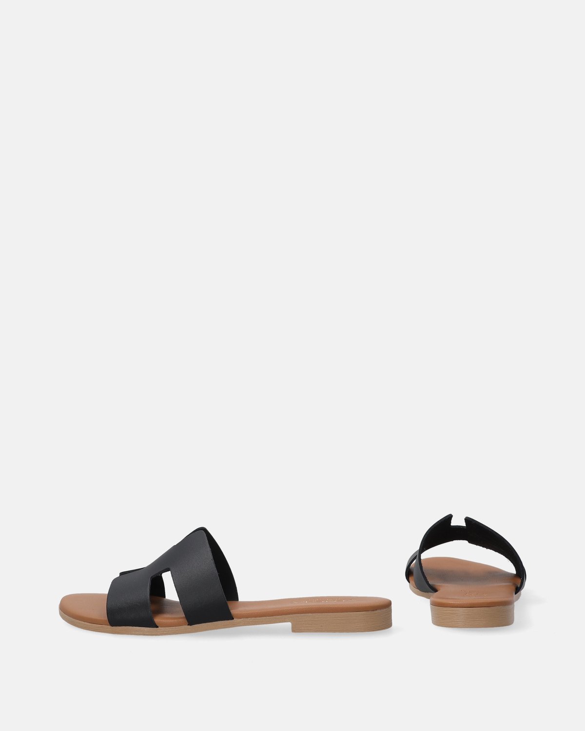 Zwarte leren slippers - uitgesneden bovenwerk - maat 36