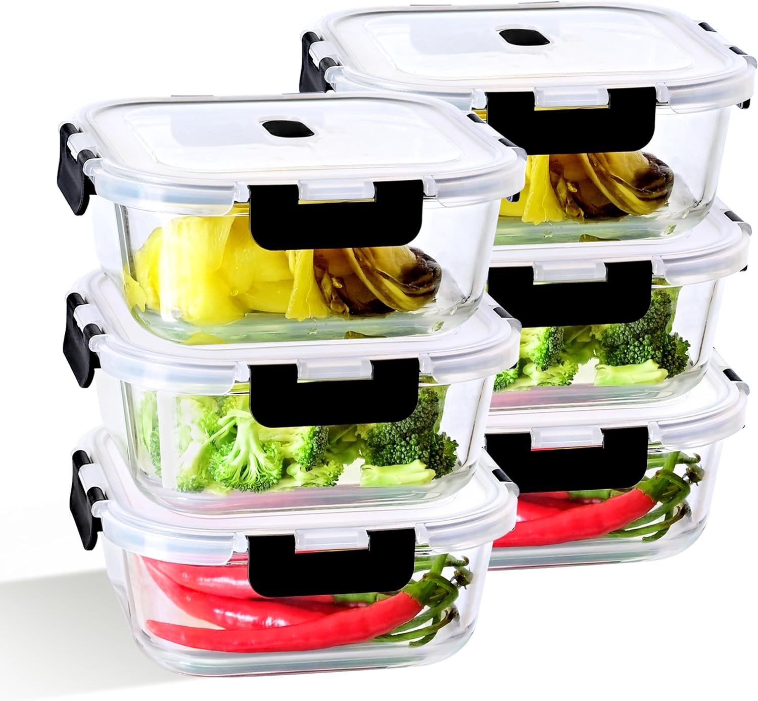 Voorraaddozen Glas met Deksel - 1200 ml - Set van 6 - Hittebestendig en Duurzaam - Voor Voedselopslag