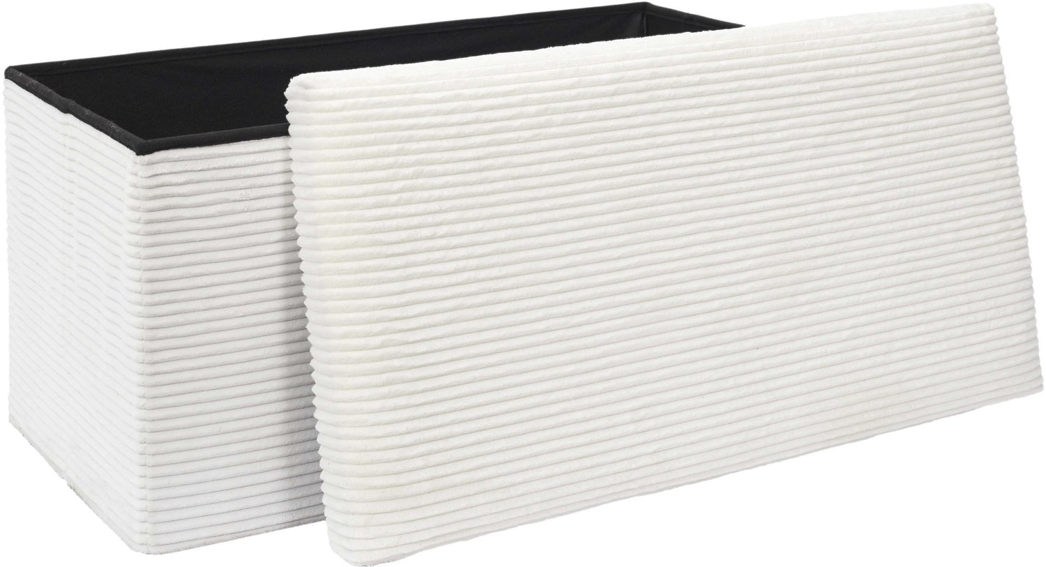 MISOU Poef - Opbergbox - Bankje - Speelgoedbox - Opvouwbaar - Met Deksel - Ribstof - Wit - SCOTT