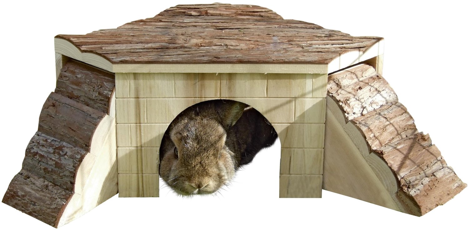 Famanu – Dierenhuis met hellingen, 37x37x16 cm, bruin, compact en draagbaar