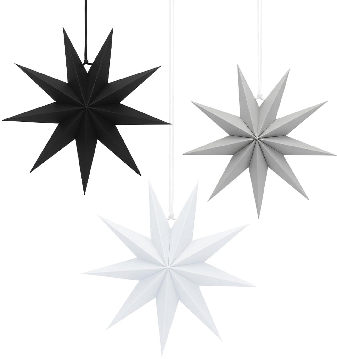 Famanu Opvouwbare papieren kerststerren van 30 cm, set van 3 voor raam- en plafonddecoratie wit