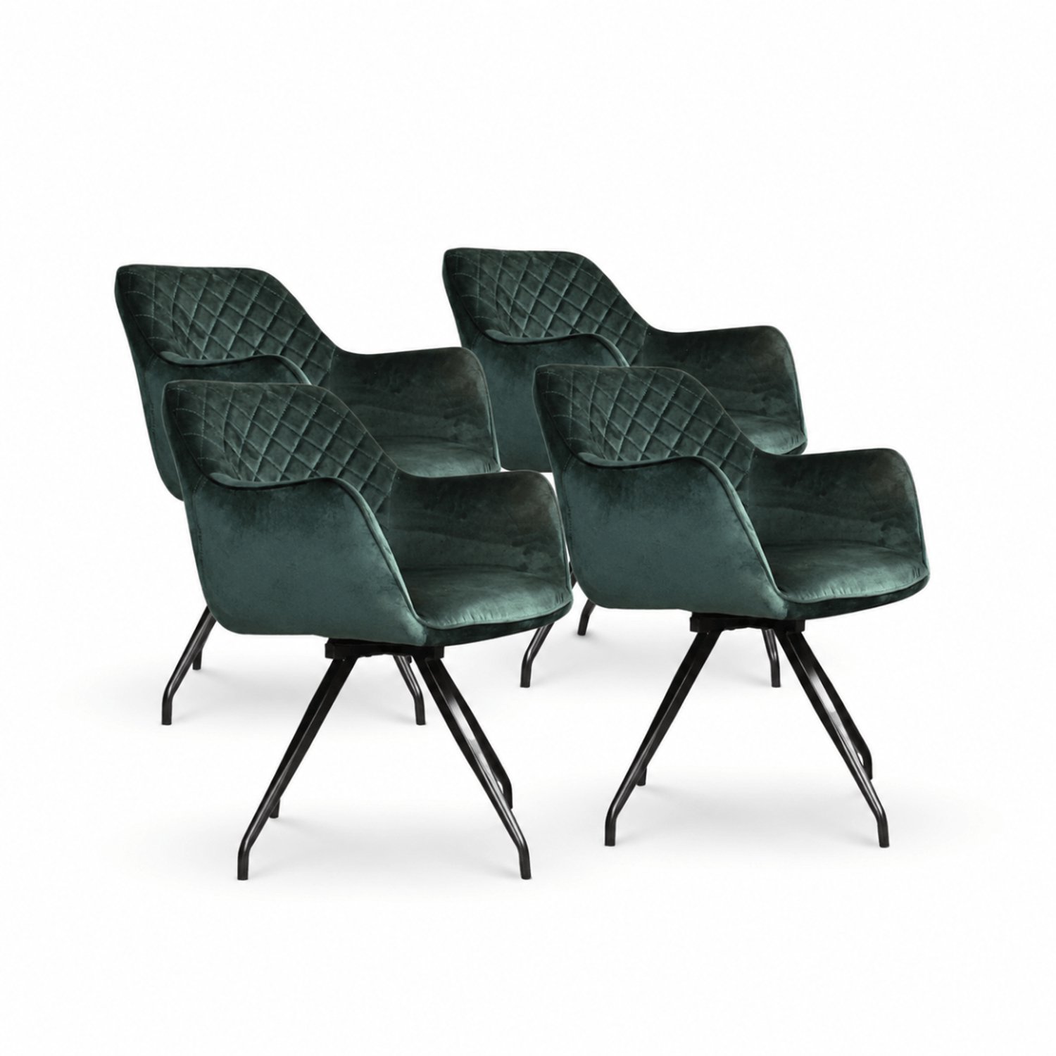 DS4U - - Romy eetkamerstoel - Set van 4 - Donkergroen - Met armleuning - Velvet - 360 draaibaar