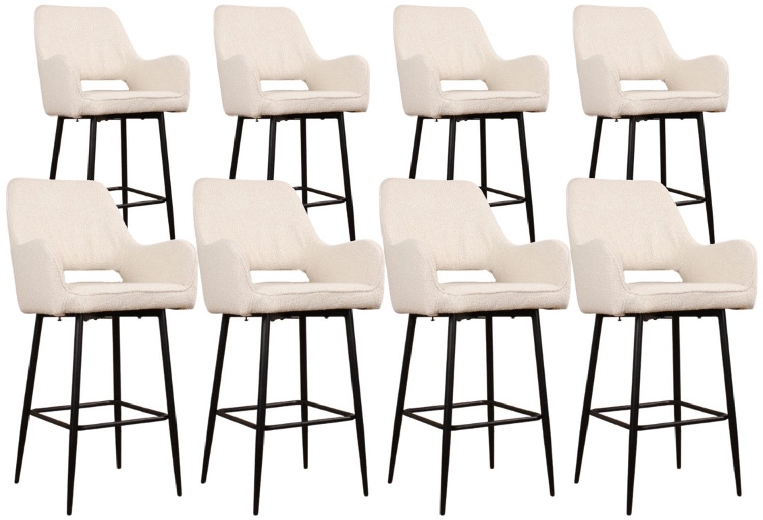 DS4U - - Lenon barkruk 65 cm - Set van 8 - Ivoor - Boucle - Met armleuning