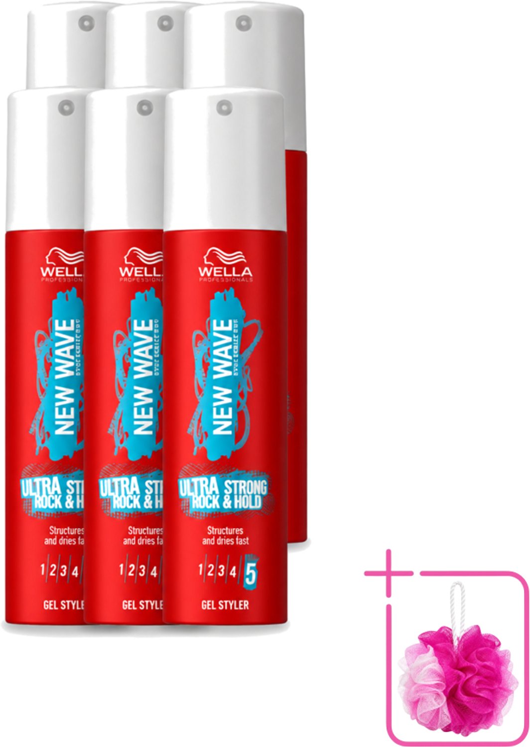 6 x Wella – New Wave Ultra Strong Rock & Hold – Haargel – 100 ml - Bulkverpakking - Haargel - Douchemop - Haargel styler