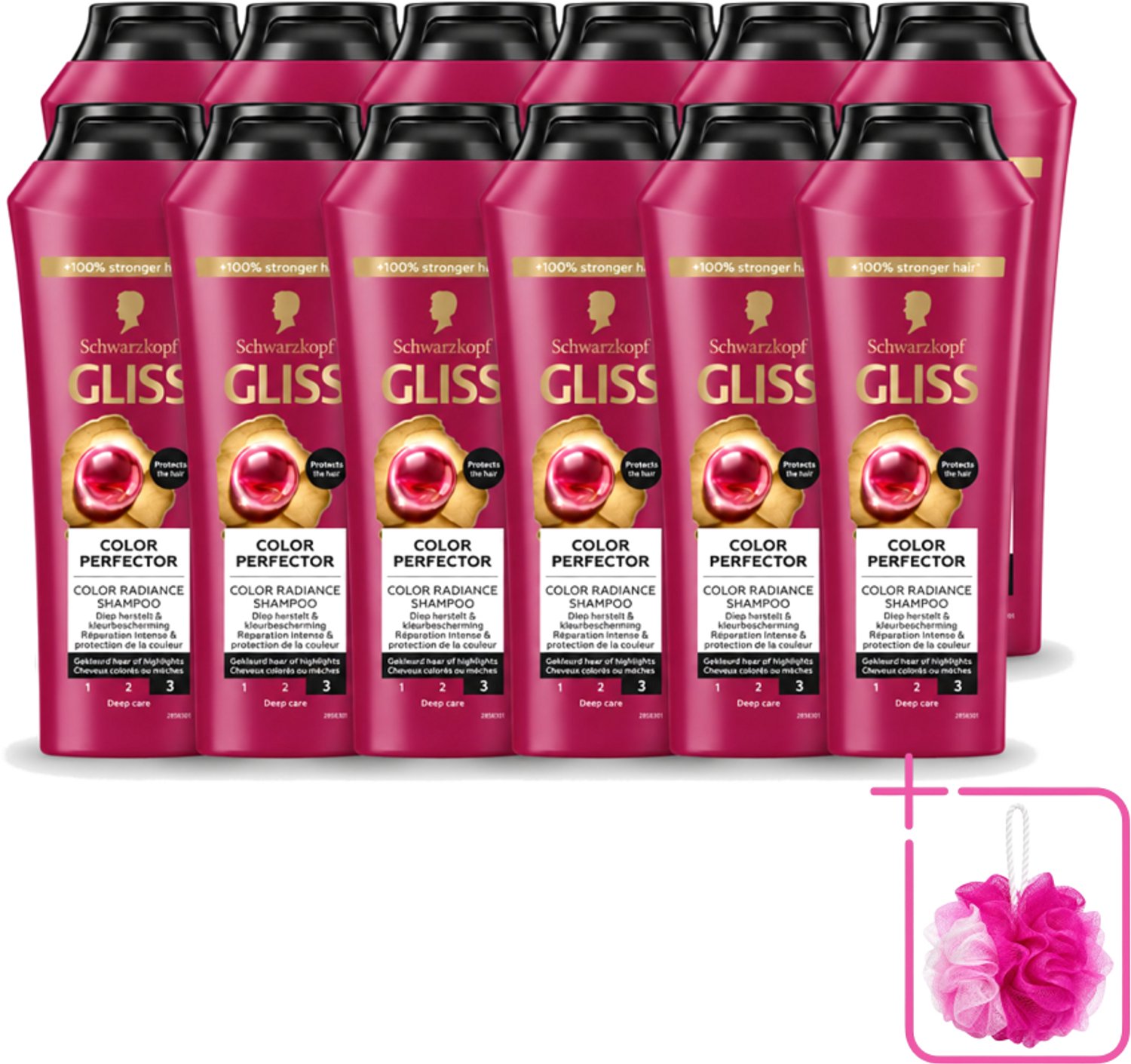 12 x Gliss - Shampoo - Color Protect & Shine - Voor Langdurige Kleurbehoud - 250 ml - Bulkverpakking - Kleurbehoud - Douchemop - Glans