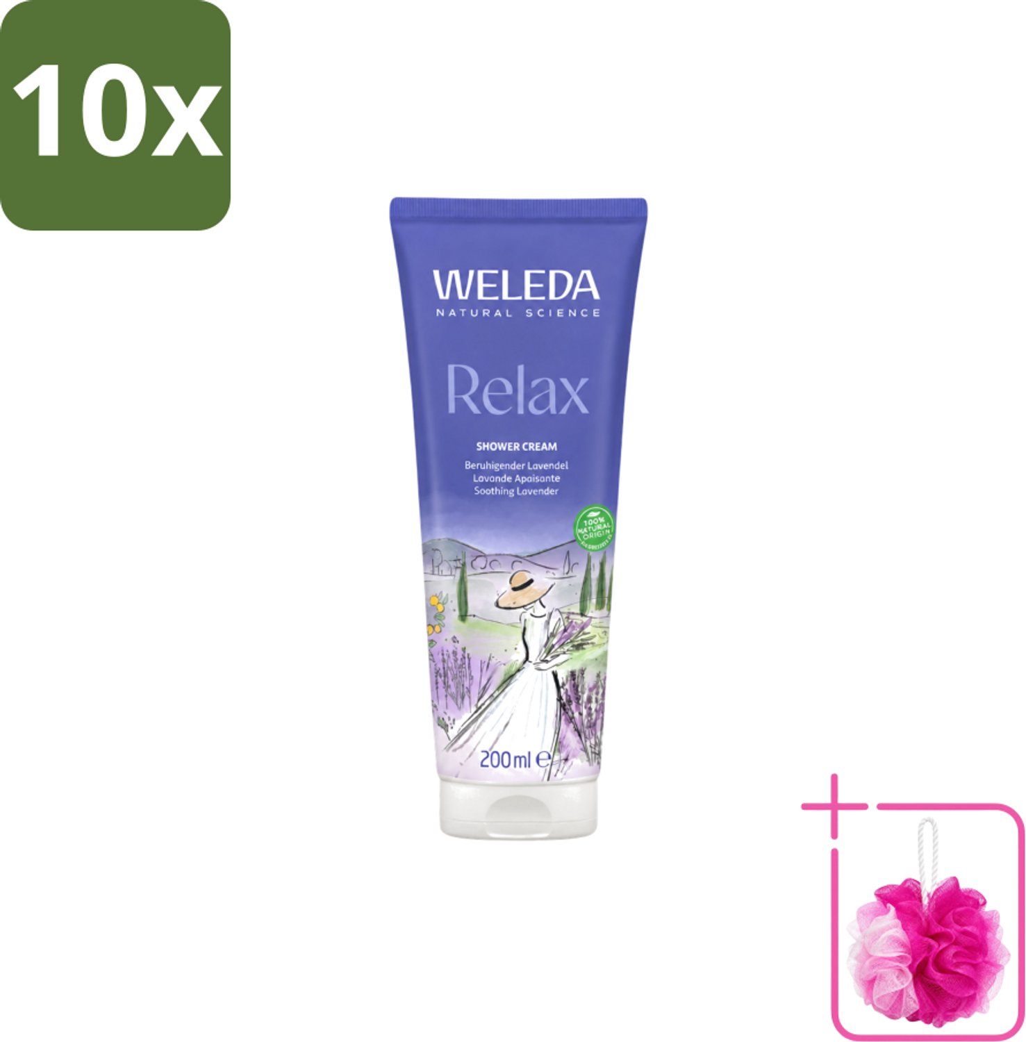 10 x WELEDA - Douchecrème Aroma Shower Relax - 200 ml - Bulkverpakking - Douchecrème - Douchemop - Ontspanning