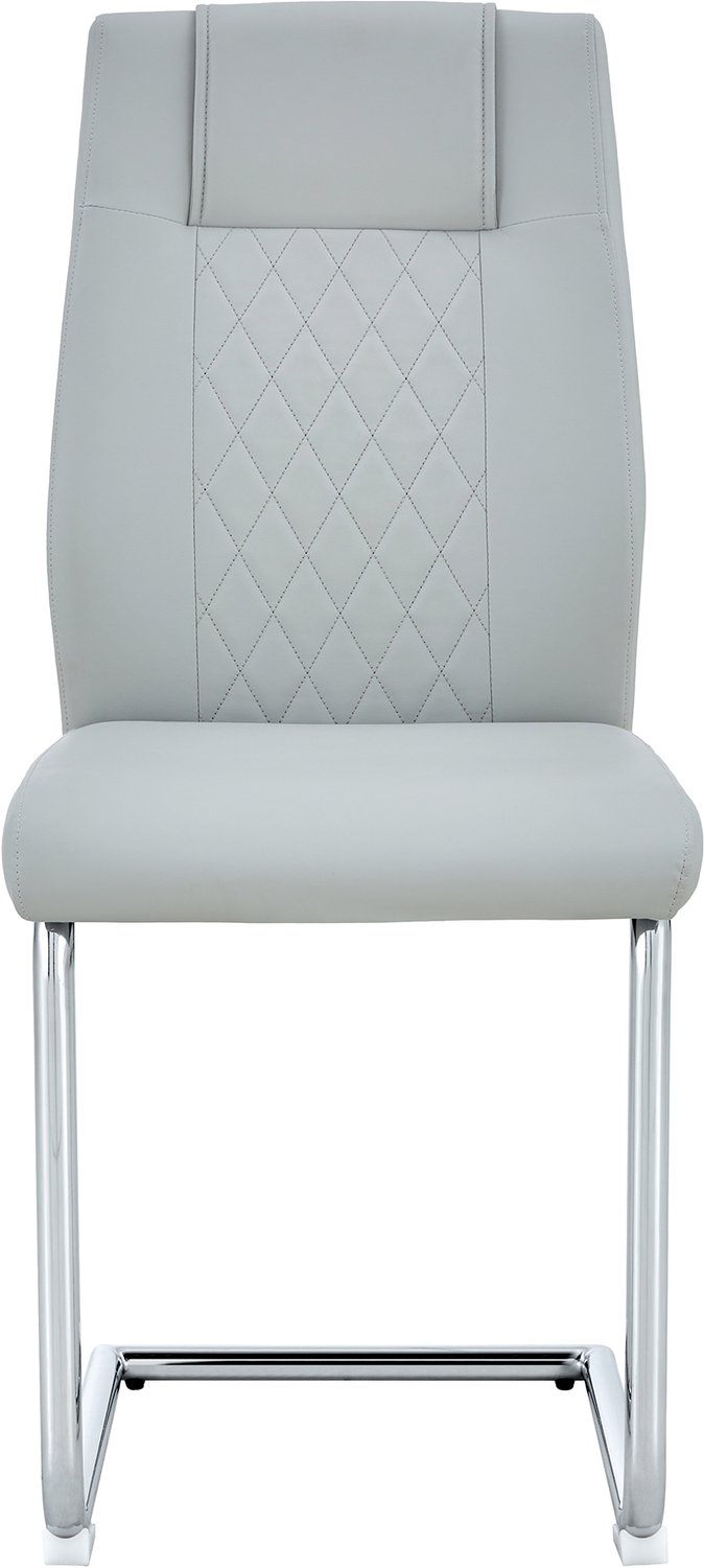 SONNENH Eetkamerstoelen set van 4 - Lichtgrijs PU-kunstleer - Hoge rug - Zilverkleurig sledemodel - 97 cm hoog Lichtgrijs met zilverkleurig metalen onderstel