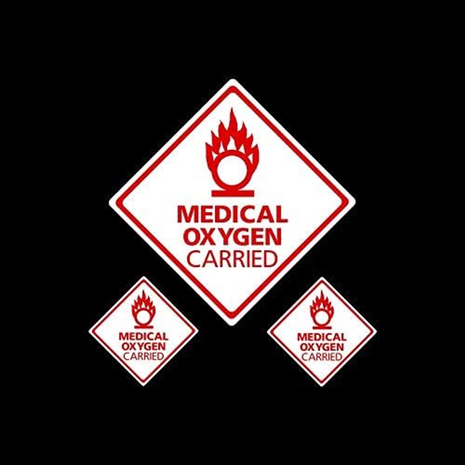 Medische zuurstof sticker 90x90mm - 3x set - UV-bestendig - Voor veiligheid in voertuigen - Vemera