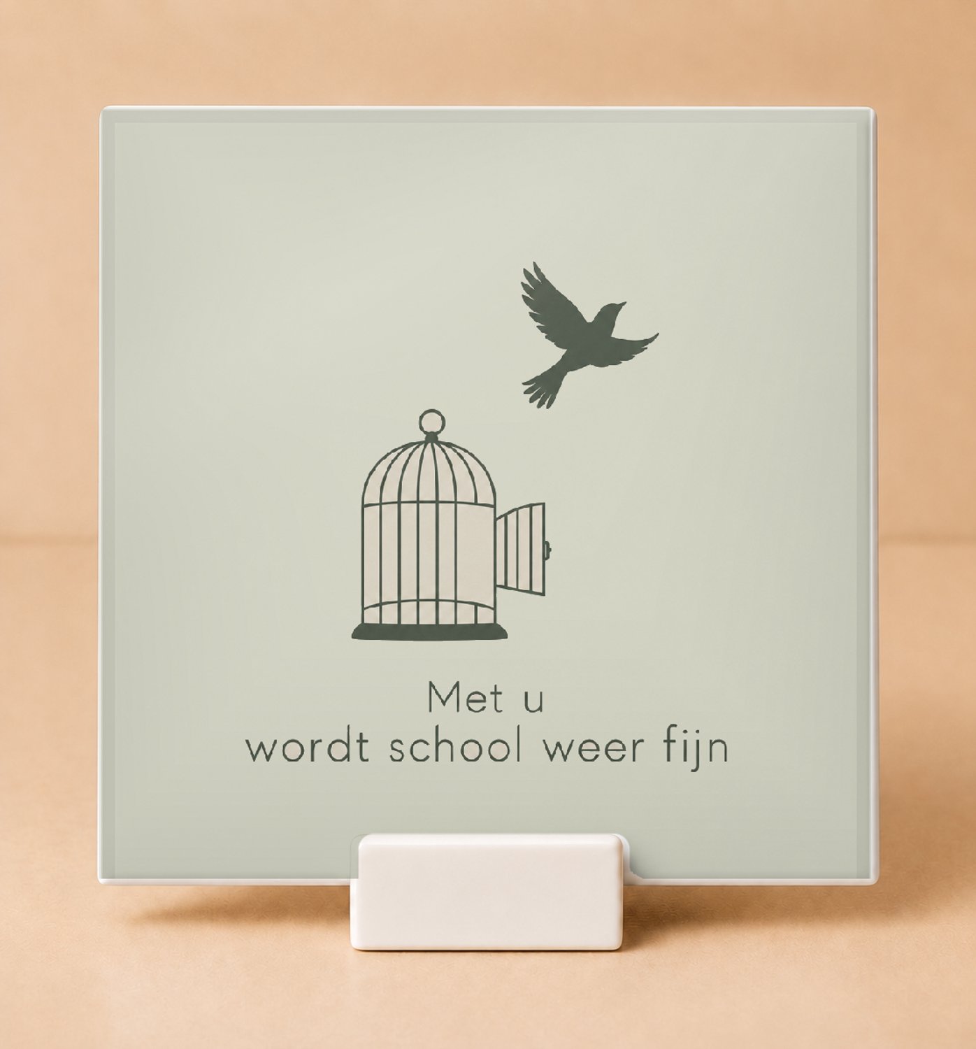 Bedruk King Strakke minimalistische Nieuwjaarsstart met meester Tegel – Moderne decoratie voor leerkrachten en scholen - 11 x 11 cm met houder Wit