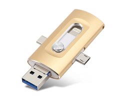 WiseGoods 3-in-1 USB Flashdrive 256GB – OTG Opslag voor iPhone, Android & PC – Snelle USB 3.0 Back-up voor Foto's, Video's & Contacten – Goud