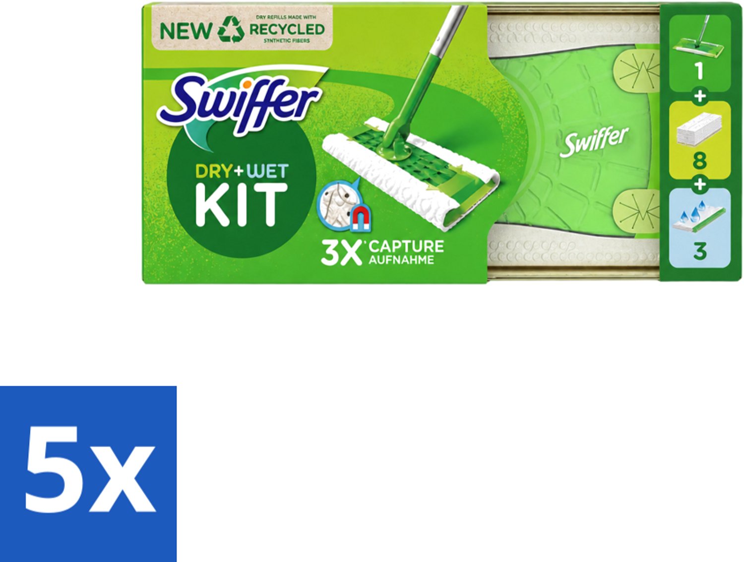5 x Swiffer – Vloerreiniger – Starterkit – 1 dweil + 8 droge & 3 vochtige doekjes - Voordeelverpakking - 5 stuks