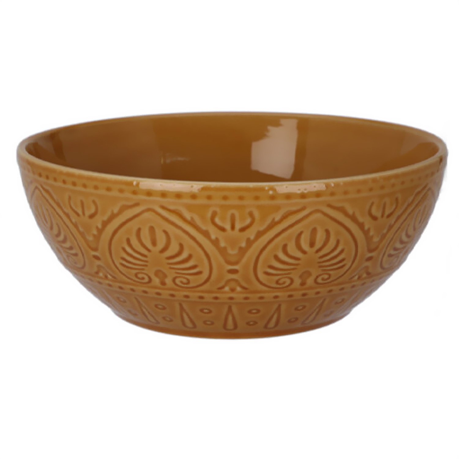 EH Excellent Houseware - Keramische kom met gegraveerd patroon, 1900 ml