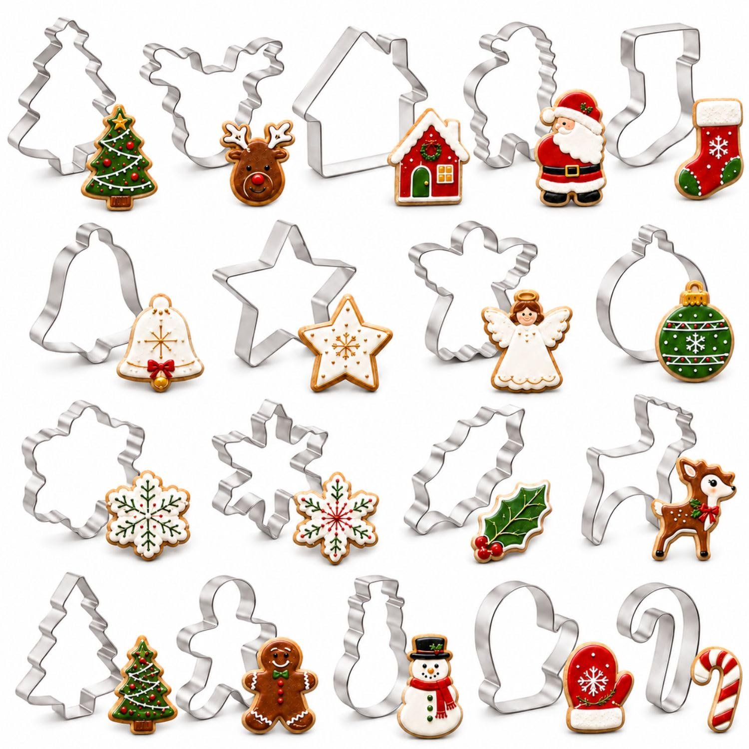 Kerst Koekuitstekers Set – 18-Delige RVS Uitsteekvormpjes voor Kerstkoekjes en Bakken