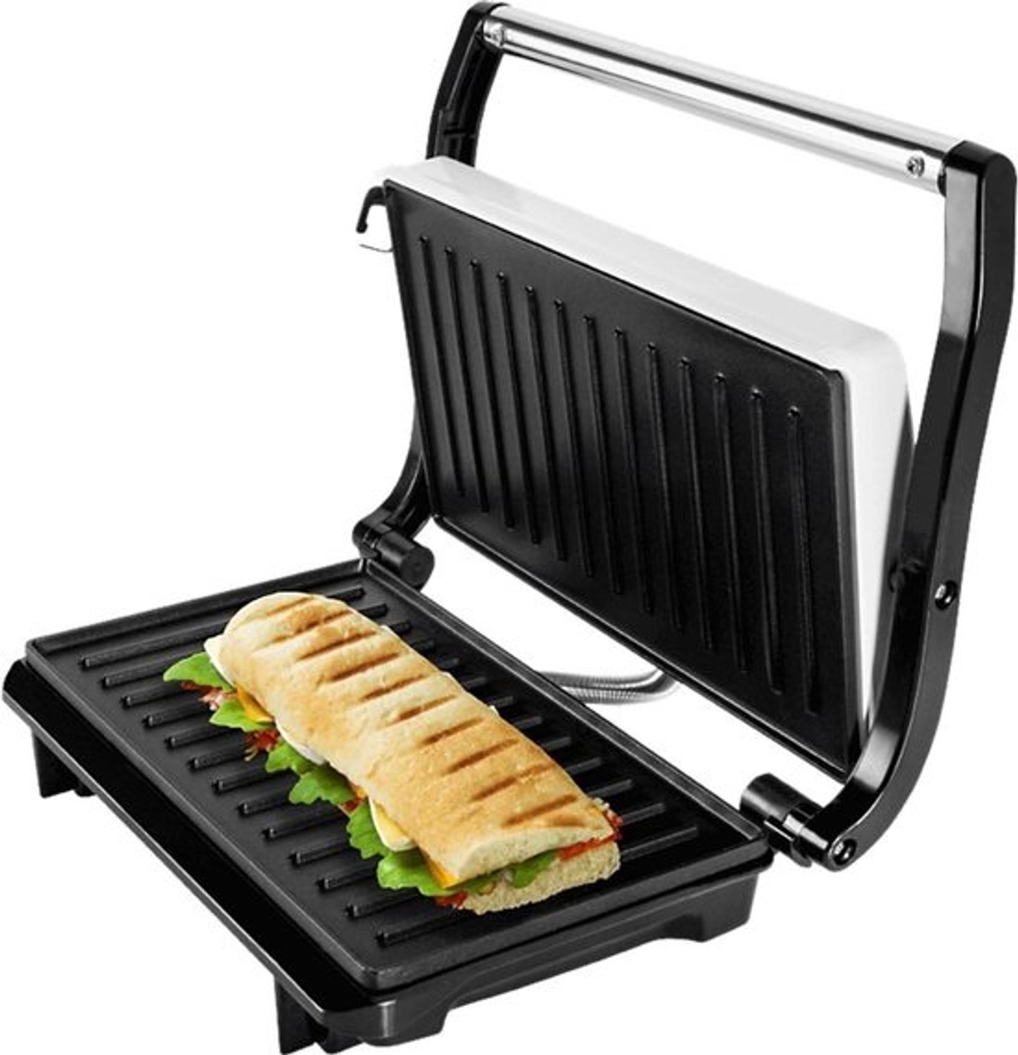Mini grill - Panini- en tosti-apparaat - Snacks bereiden - Antiaanbaklaag - 700 Watt - Wit