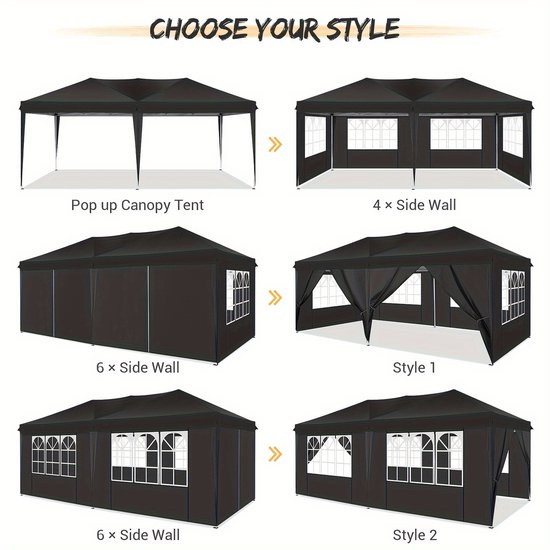 Mura Partytent - Pop Up Tent - Overkapping - Paviljoen - 6 Verwijderbare Zijwanden - 3x6m Formaat - Opvouwbaar - Inc. Zak - Zwart — afbeelding 4