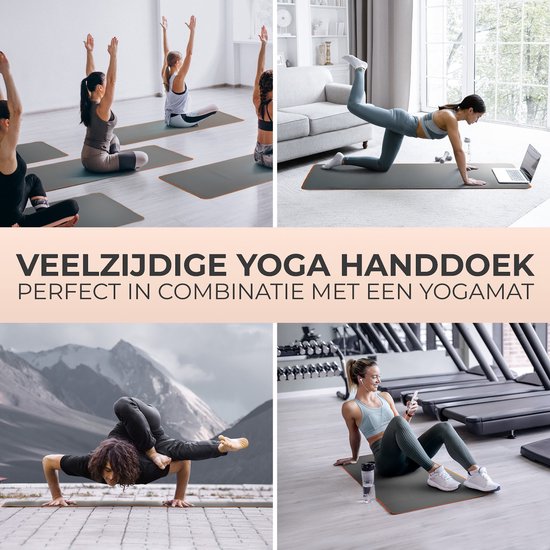 NIRVANASHAPE - Yogahanddoek als yogamat handdoek - antislip noppen - absorberende microvezel - hygiënisch en wasbaar op 40 graden - 185 x 63 cm - grijs/oranje — afbeelding 5