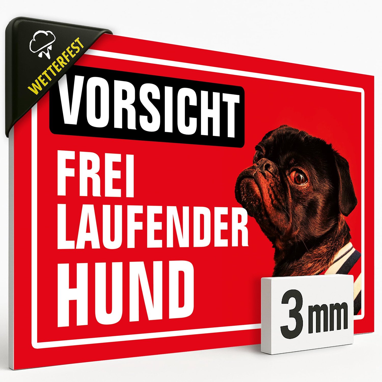 Bord "VORZICHT FREI LOPENDE HUND" - 20x30 cm - weerbestendig hardschuim - Duitse kwaliteit - waarschuwingsbord - Vemera