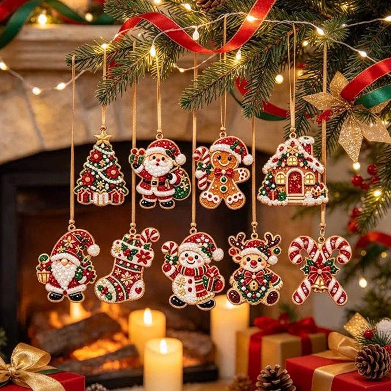 10-delige Set - DIY Diamond Painting Kersthanger - Kerstthema diamantschilderij ornament - Kerstversieringen - Kerstboomversieringen - Zelfgemaakte kerstversieringen - Kerstcadeaus - Geschikt voor volwassenen en kinderen – foto 8