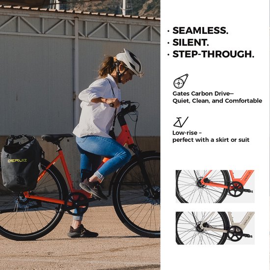 DERUIZ Turmali Comfort E-bike Dames Heren- 28 inch- 360 Wh- 250 W- 40 Nm- Lage instap- Comfort City E-bike- GATES riemaandrijving- Gouden Uur Oranje — afbeelding 3