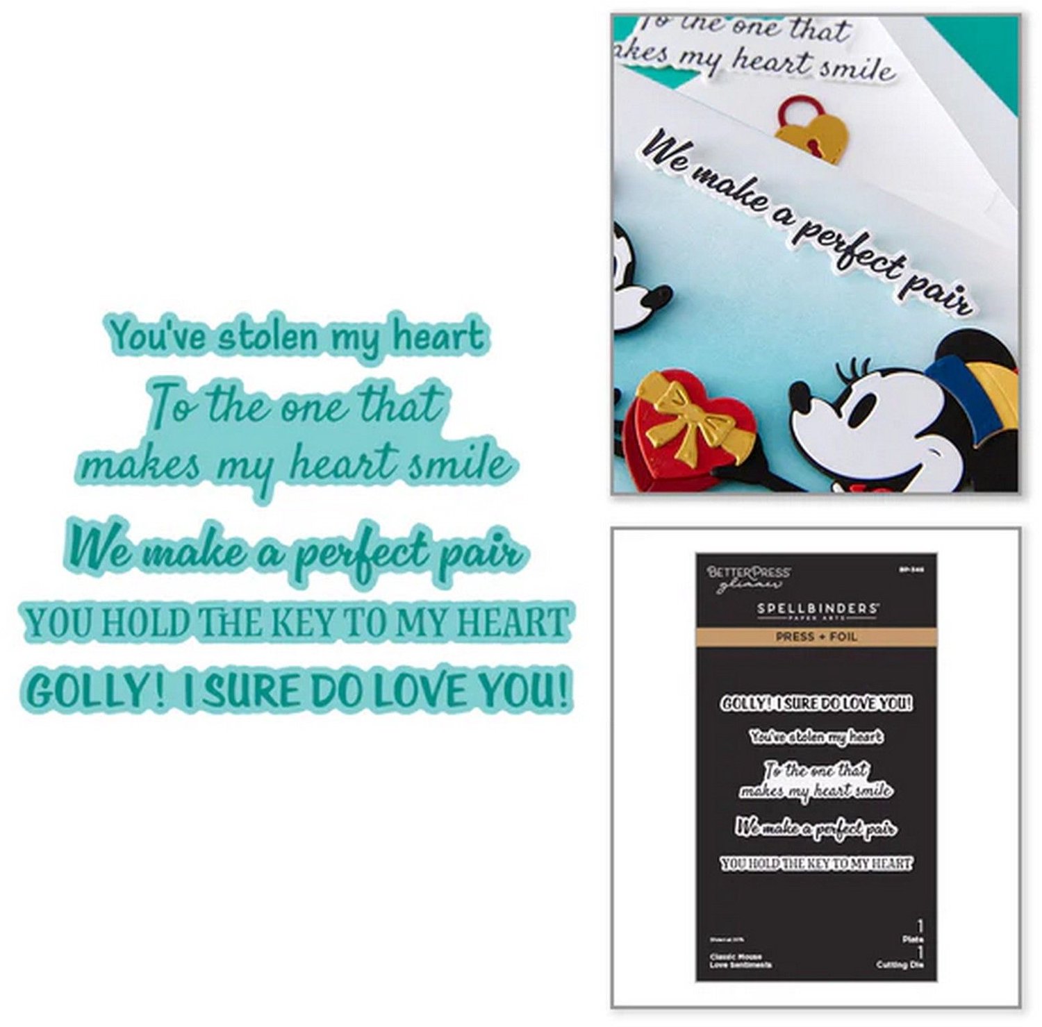 Spellbinders Press & Foil Plate - Classic Mouse Love Sentiments - 2 st.