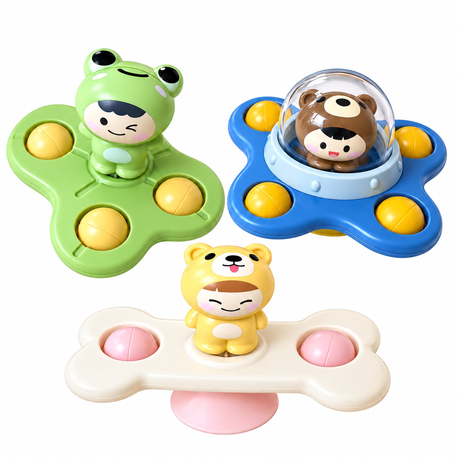 Femur® - Spinner - Fidget - Badspeelgoed - Spinners - Baby Spinner - 3 stuks - UFO - Speelgoed - Poppetjes - Fun - Rage - Zuignap - Sensorisch Speelgoed - Kinderen - Kerst — afbeelding 10