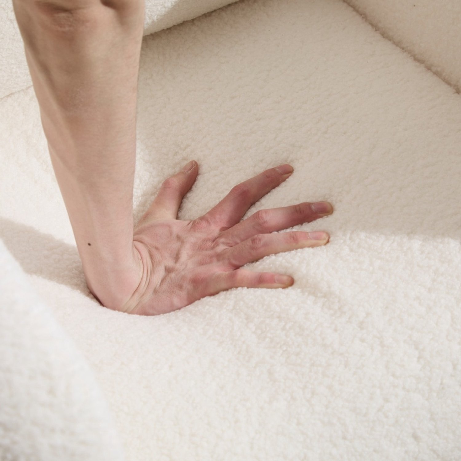 MODENUIT Schommelstoel - Hoge Rugleuning En Zijvak - Voor Woonkamer - Teddystof - 75x63x104 Cm - Wit