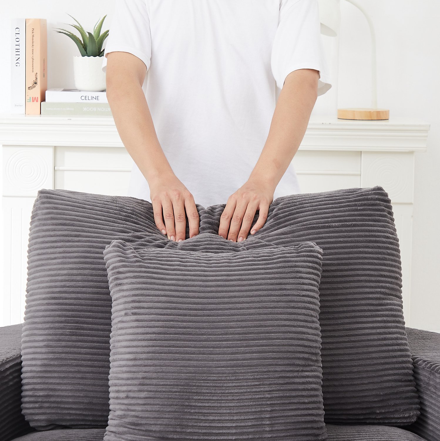 MODENUIT Fauteuil - Ribfluweel Met Hocker, Opbergzak En Bekerhouder - Voor Ontspannen - Grijs - 1-Zits
