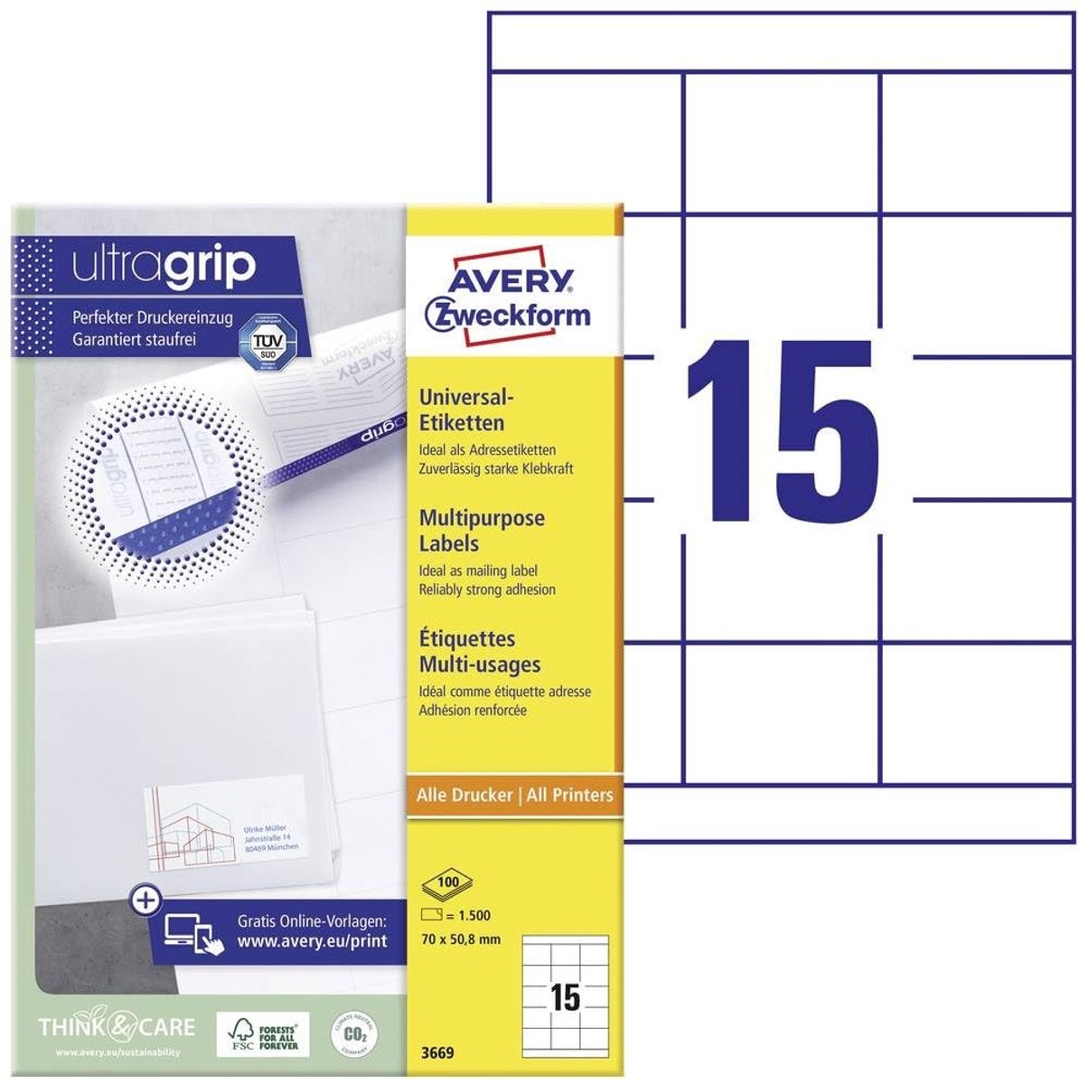 Elzusha - Zelfklevende Adresstickers - 1500 Labels - Wit - 70x50,8mm