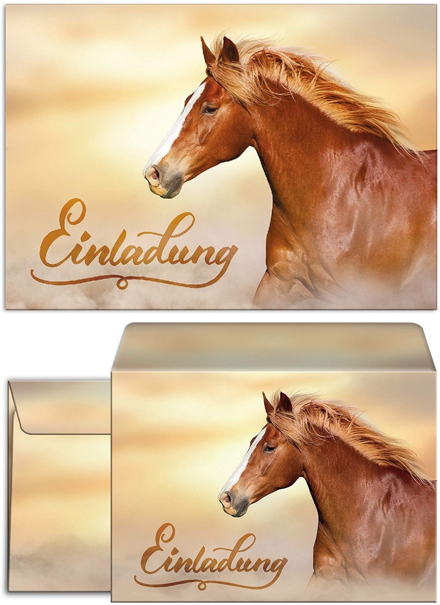 Elzusha - Uitnodigingskaarten voor kinderfeestje - Paard - 8 kaarten + 8 enveloppen