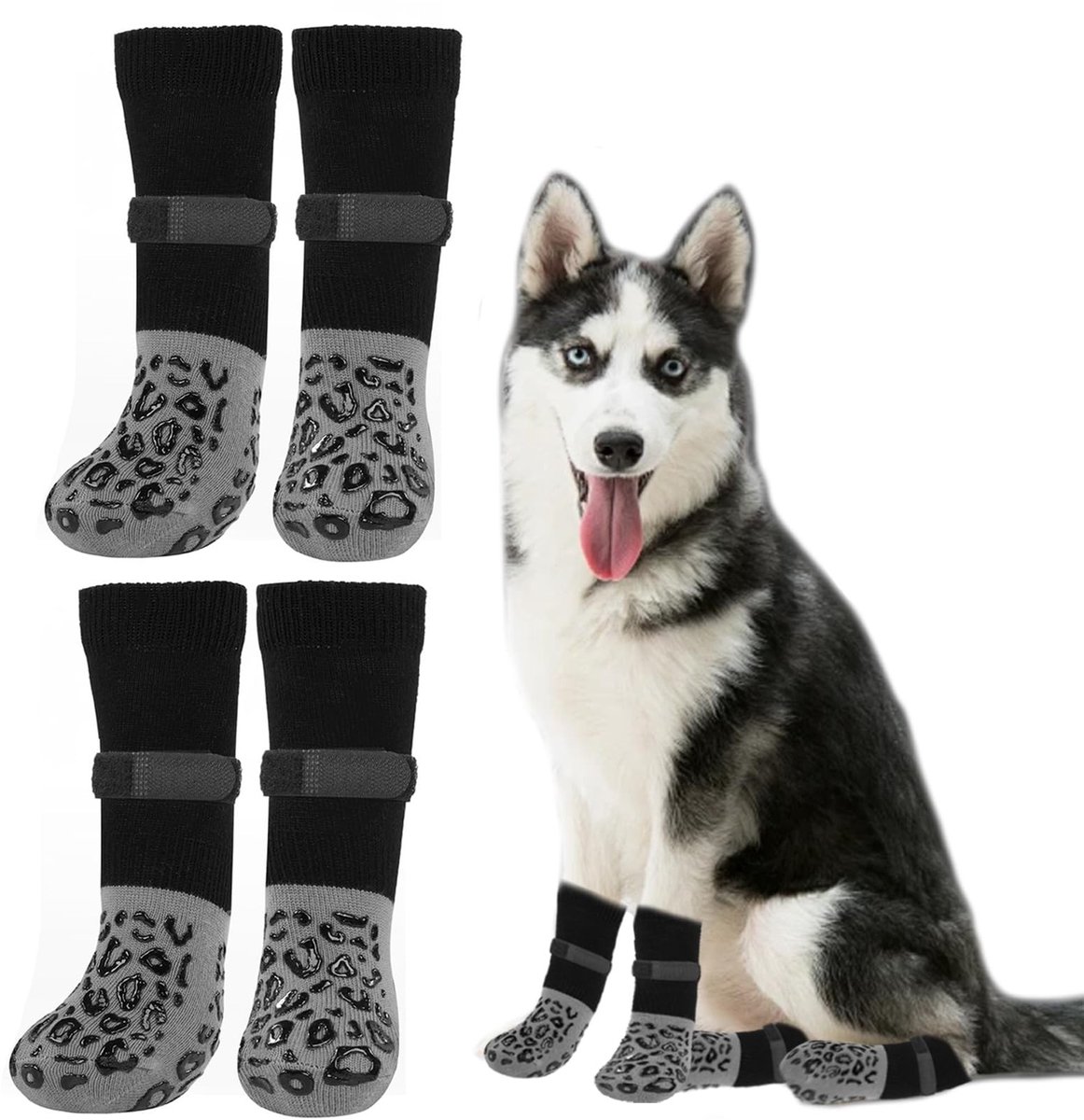 Elzusha - 2 Paar Antislip Sokken voor Honden met Verstelbare Sluiting