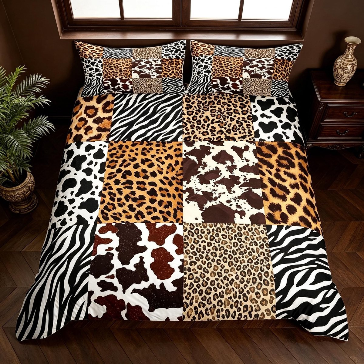 Elzusha - Kinderdekbedset met Dierenprint - Bruine Kleur - Inclusief Kussensloop