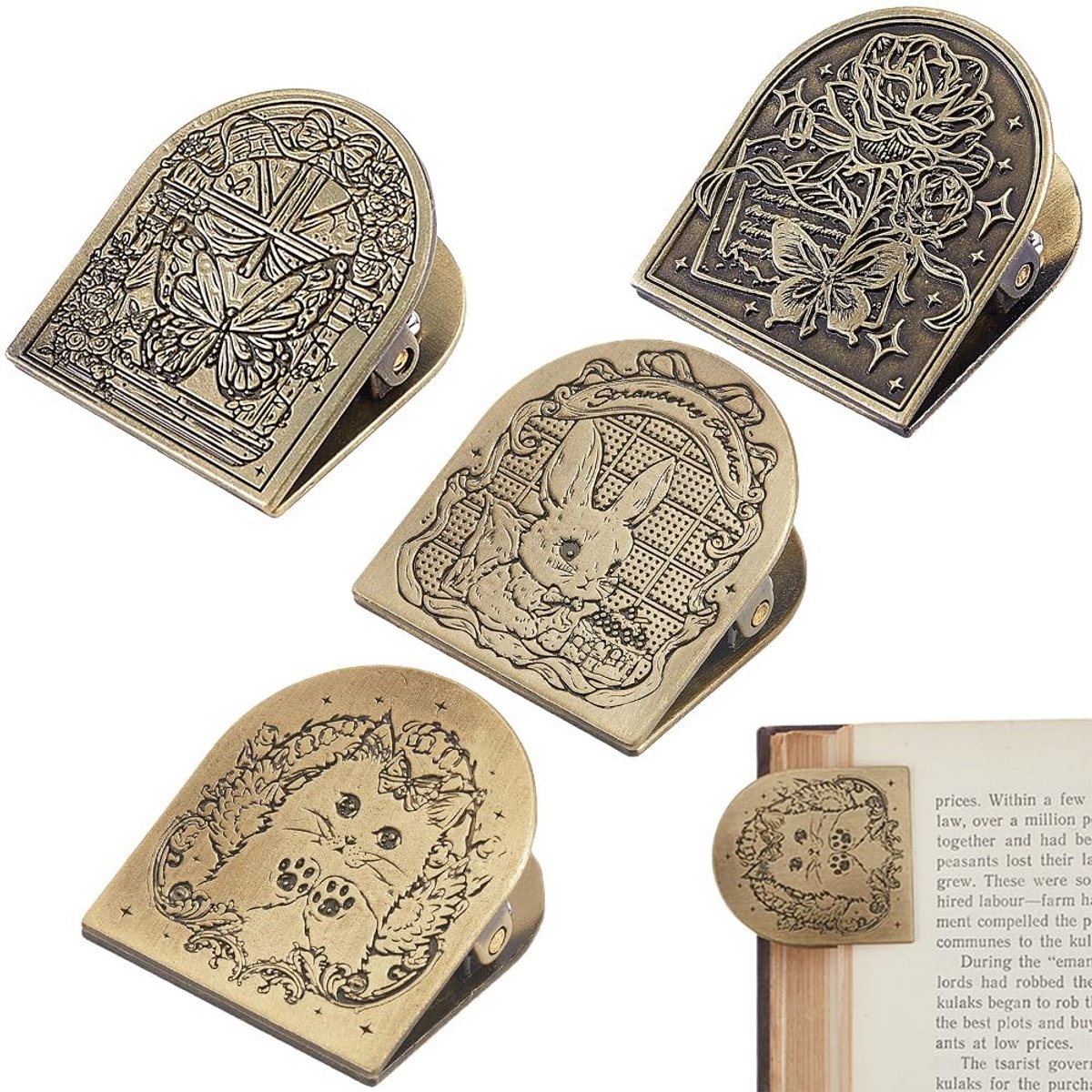 Elzusha - Set van 4 Vintage Metalen Boekclips