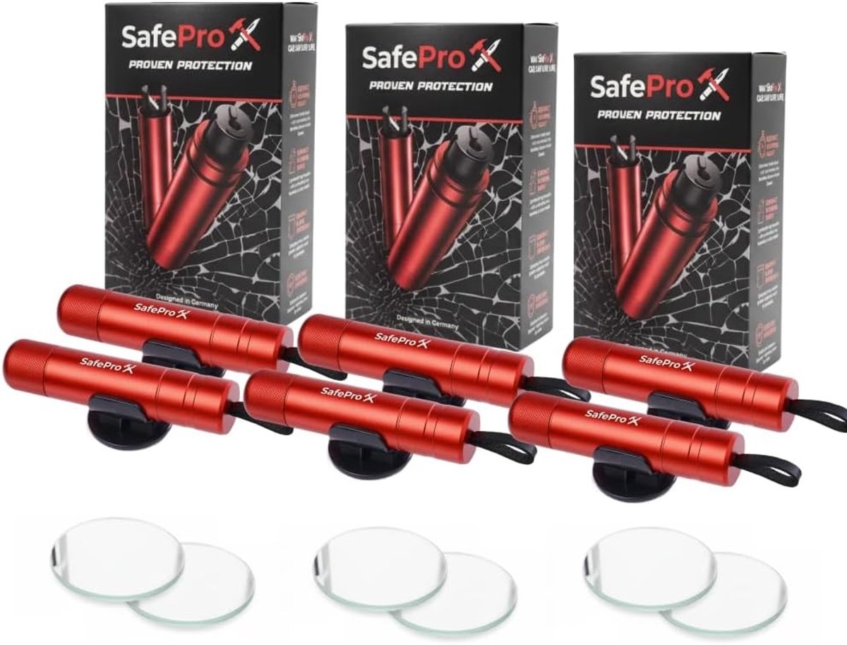 Noodhamer en Riemsnijder - Compact - Pack - 6 - Reddingsgereedschap voor Veiligheid in de Auto