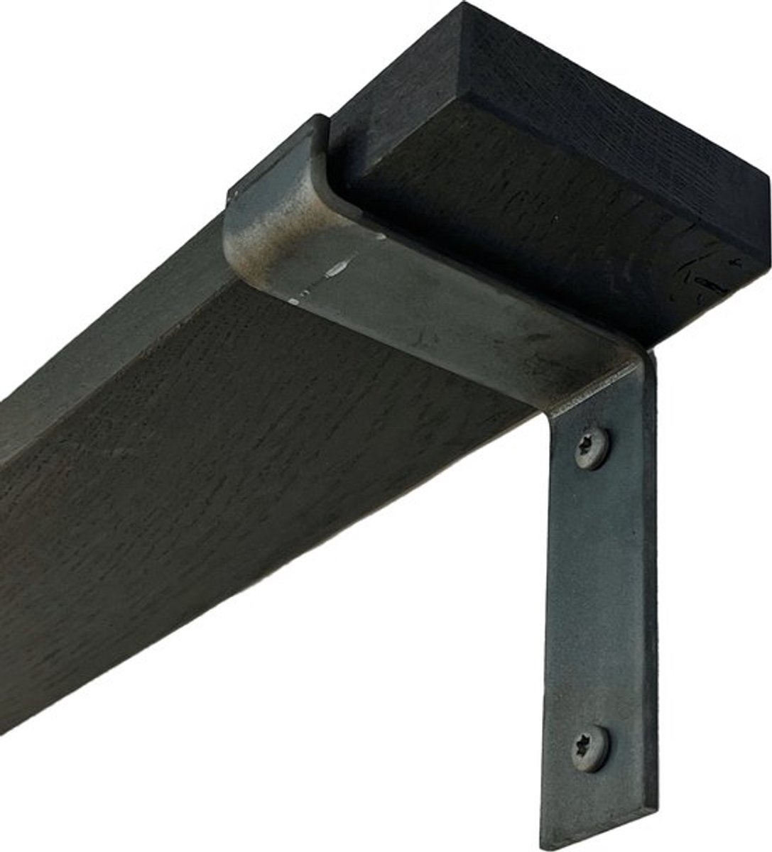 GoudmetHout Zwarte Eiken Wandplank - 240x10 cm - Plankdragers L Zonder Coating Zwart eiken
