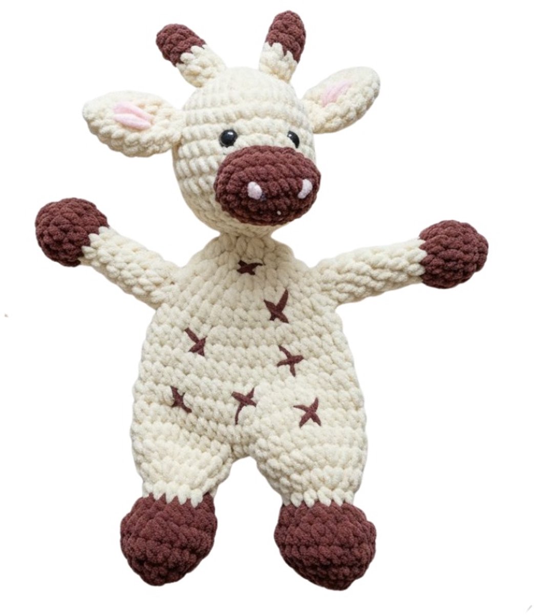 Nuvinokids Platte Koe - Handgemaakte Gehaakte Knuffel - 100% Katoen - Baby - Peuter - Kind - Newborn - Knuffeldier - Baby Knuffel - Amigurumi - Eerste Knuffel - Zacht Speelgoed - CE Gecertificeerd - Kraamcadeau - Babyshower Cadeau - Geboortecadeau