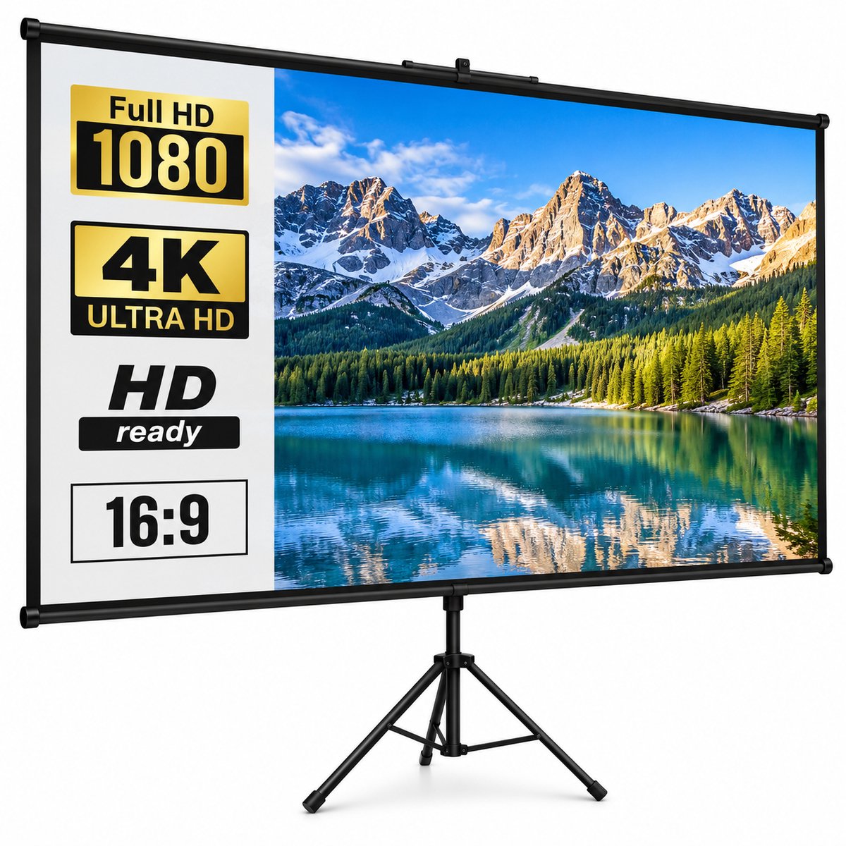 Bruinsma INEX Projector Scherm - Beamer Scherm - Met Statief - Draagbaar - Verstelbaar - Kreukvrij - 160° Kijkhoek - 90 INCH