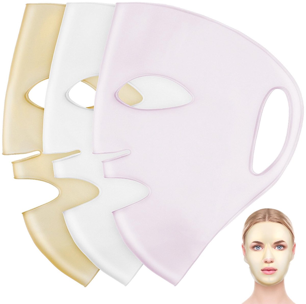 Siliconen gezichtsmasker - Huidverzorging gezichtsmasker - Hydraterend masker - Voorkomt verdamping van het masker - Siliconen masker - Masker met oorlussen - 3D masker - Antislipmasker - Nat kompresmasker - Maskerhoes - veelkleurig - 3 stuks