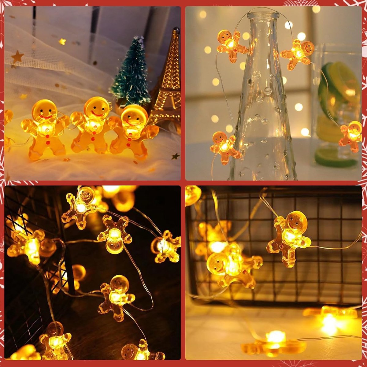 Kerst Lichtslinger 2m 20 LED Kerstlichtjes Kerstman Sneeuwpop Peperkoek Lichtjes Krans Verlichte Kerstdecoraties Werkt op Batterijen voor Kerst Binnen Buiten Decoratie - Peperkoek – foto 3