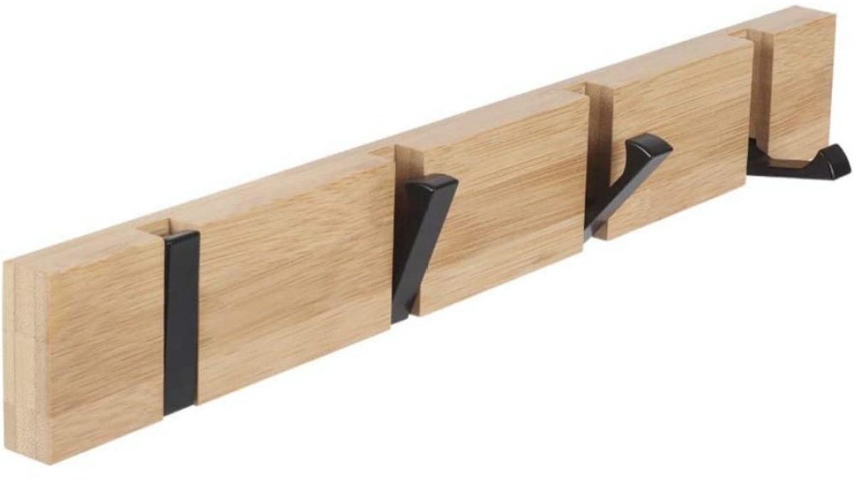 SSTRWGOOD 2 Stuks Kledinghaken - Houten Garderobenleiste met 4 Haken - Max. Belastbaar tot 20KG - Geschikt voor Jassen, Tassen en Accessoires - Natuurlijk Hout - Afmetingen 5,5x40cm