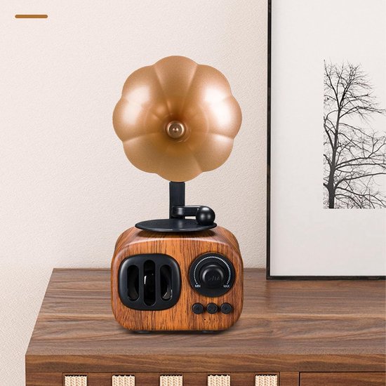 Retro Muziekluidspreker Vintage Draadloze Radio, Mini-grammofoon Fonograafvorm BT-luidspreker, Vintage Houtnerfpatroon USB-muziekspeler, voor Thuisfeest — afbeelding 4