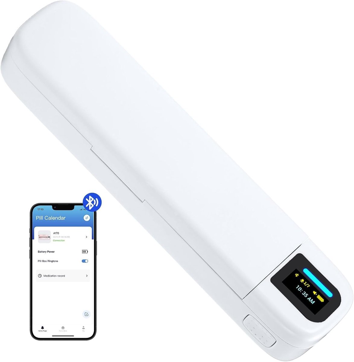 Slimme pillenorganizer met alarm, Bluetooth dagelijkse pillendispenser voor 7 dagen met app, reispillendoosje voor een week, draagbare pillenherinnering voor medicijnen, supplementen en vitamines (wit)