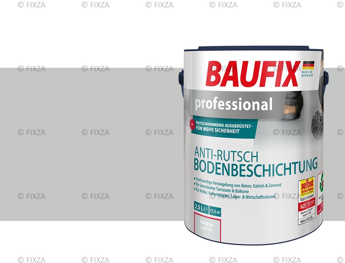BAUFIX Anti-Slip Vloercoating – Lichtgrijs – Mat 2,5L – Betonverf voor Binnen & Buiten – Slijtvaste Antislip Vloerverf voor Kelder en Trap