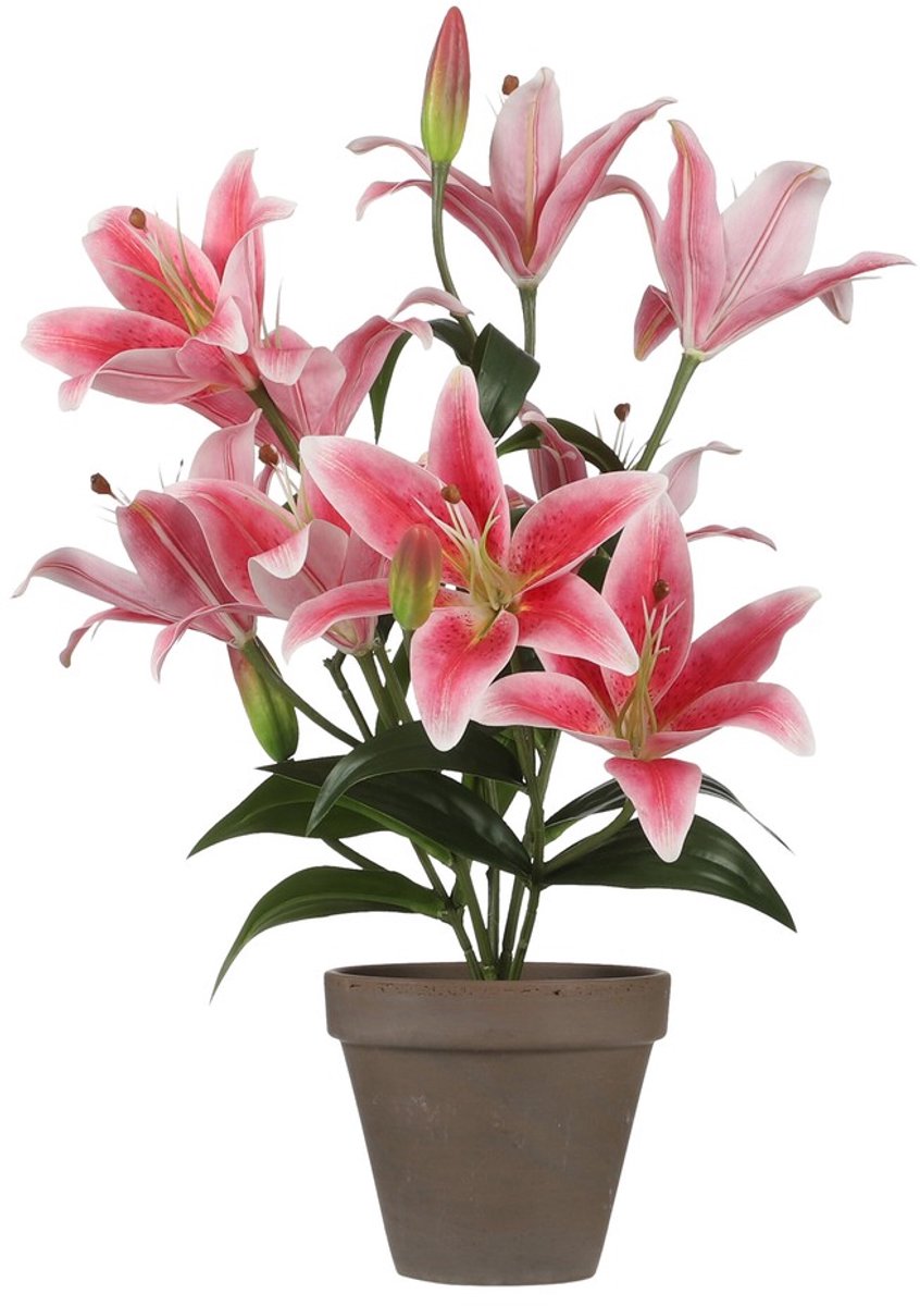 Mica Decorations Tijgerlelie Kunstplant in Bloempot Stan - H47 x Ø45 cm - Fuchsia