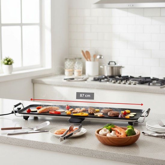 alpina Teppanyaki Bakplaat 1800W - Gourmet Grillplaat XL - Tafelgrill met Instelbare Thermostaat - Grill Plaat 87 x 23 cm - voor 8 tot 10 Personen - Anti-Aanbaklaag - RVS — afbeelding 3